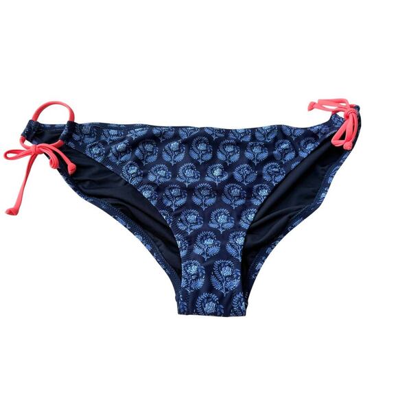 J.Crew Navy Bouquet Block Print String Bikini Bottom With Side Ties Size 2X - Picture 2 of 7